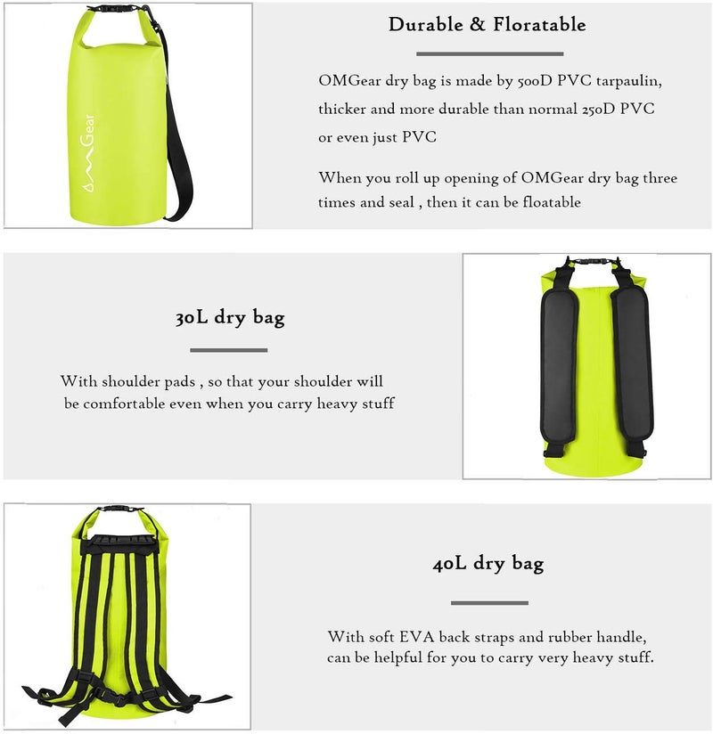 OMGear Waterproof Dry Bag Backpack Waterproof Phone Pouch 40L/30L/20L/10L/5L Floating Dry Sack for Kayaking Boating Sailing Canoeing Rafting Hiking Camping Outdoors Activities (Bright Yellow,10L) - Image 4